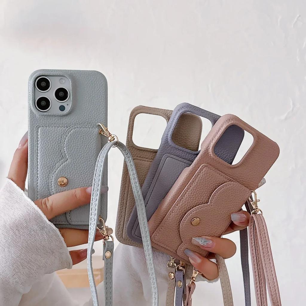 Crossbody Leather Cover for IPhone 16 15 14 13 12 11 Pro Max Plus Phone Case with Card Holder Lanyard Strap Neckband Wallet