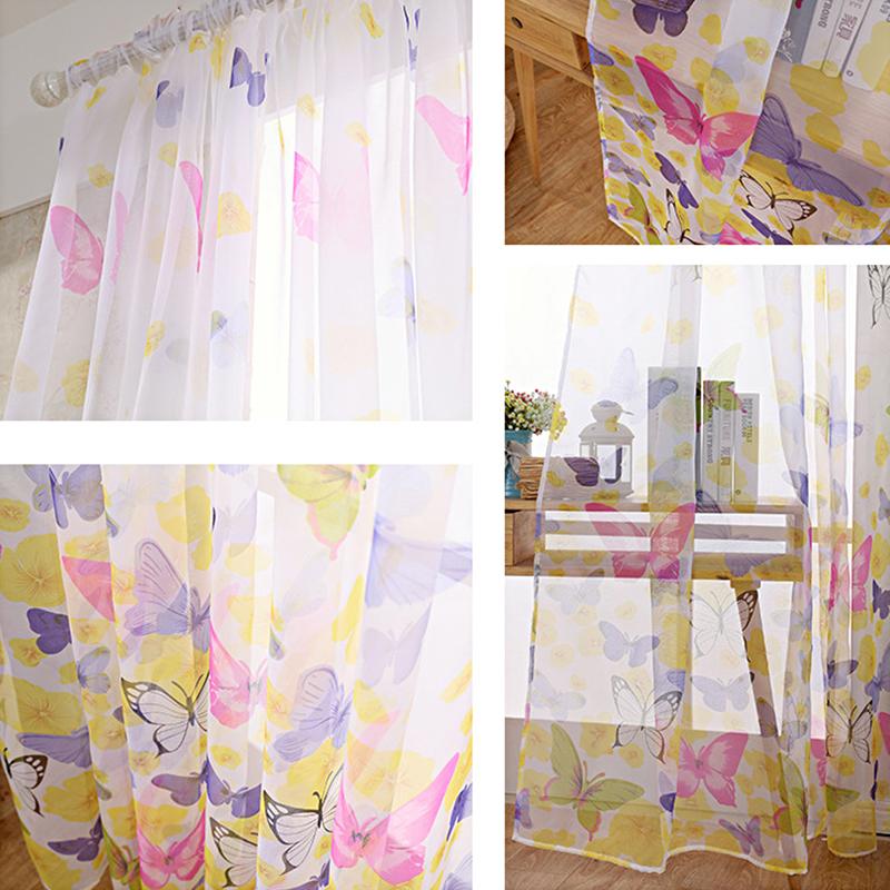 100*270см Большой Занавес на Кулиске с Принтом Бабочек Газ Тюль Прозрачный Домашний Декор Оконные Шторы Прозрачные Экраны Тюль