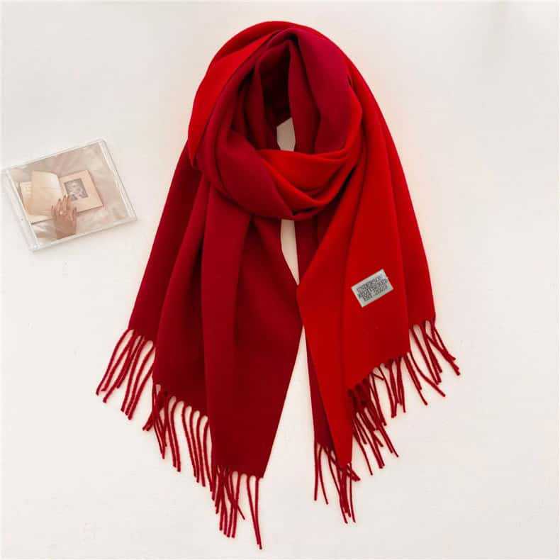 2024 Autumn/Winter New Thickened Warm Solid Color Double Sided Two Tone Tassel Imitation Cashmere Scarf, High Grade Shawl Neck