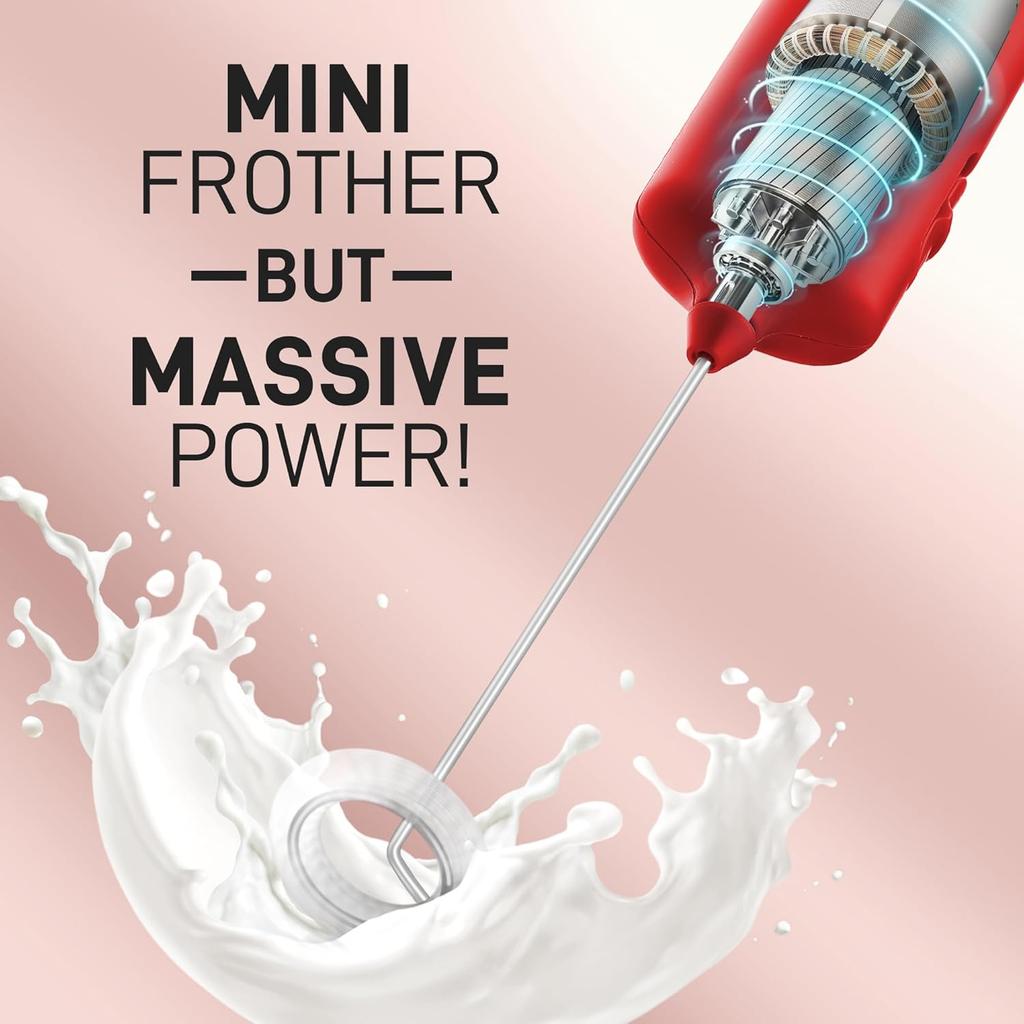 Mini & Mighty Milk Frother Wand – Powerful Handheld Coffee Frother, Battery Operated Drink Mixer – Compact Pocket Size – Detachable Whisk for