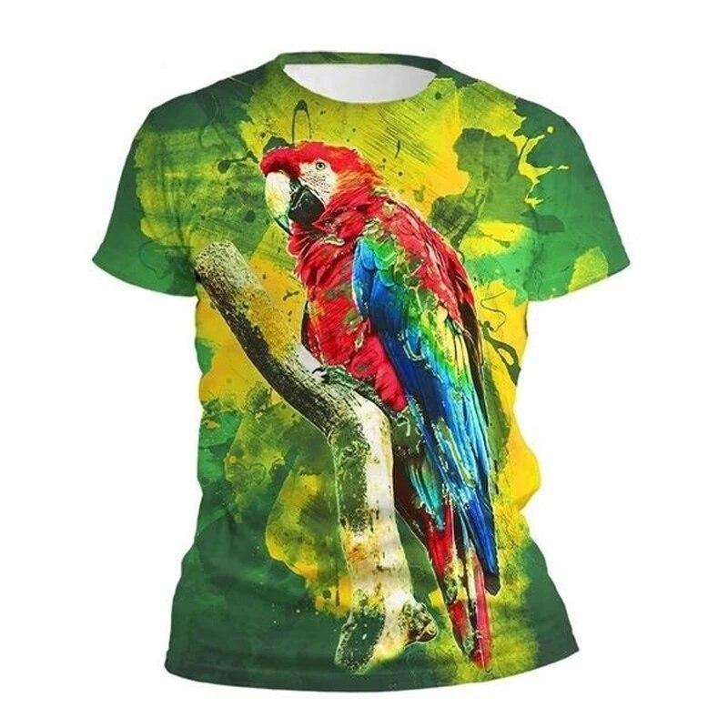 Fashion New Color Parrot Graphic T Shirts For Unisex Summer Trend Casual Tees Harajuku Printed O-neck Short Sleeve Top