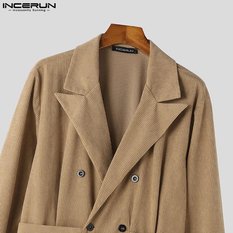 INCERUN Men Lapel V Neck Long Sleeve Corduroy Jumpsuits Buttons Long Rompers