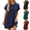Женское модное однотонное платье свободного кроя с круглым вырезом и короткими рукавами