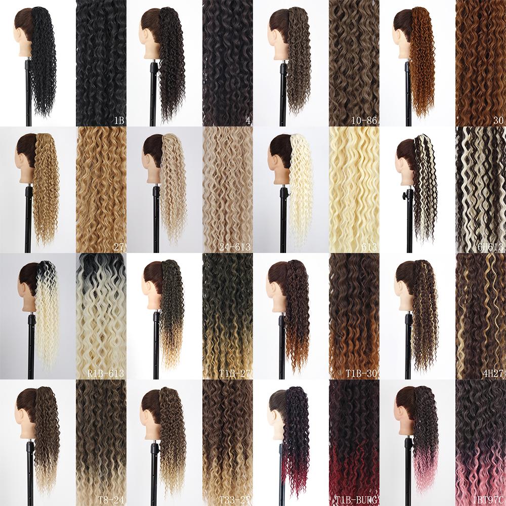 XINRAN Long Curly Clip In Ponytail Hair Extensions Natural Synthetic Blonde Drawstring Pony Tail Hairpieces for Afro Women