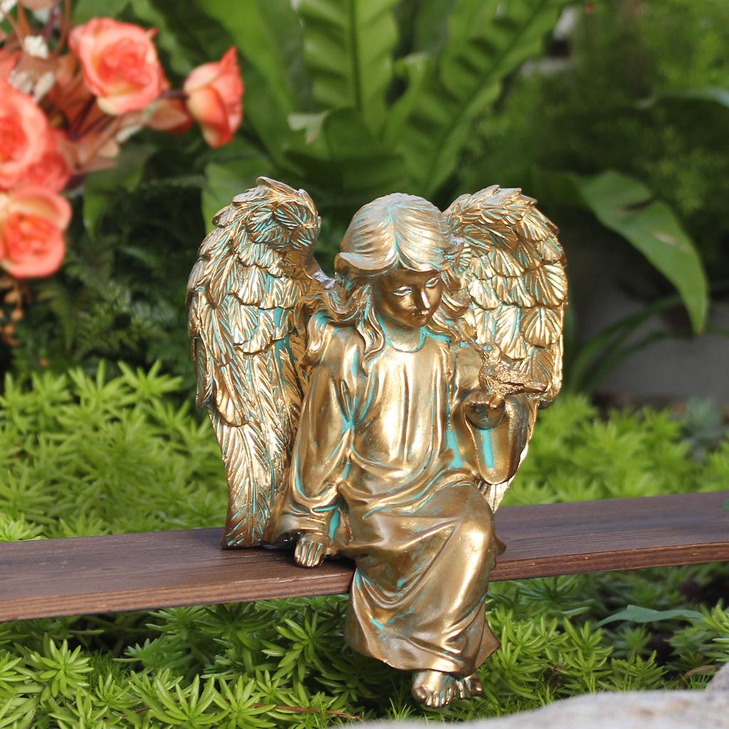 Vintage Bronze Angel Resin Garden Decor for Outdoor Use with Weatherproof Features and Elegant Design