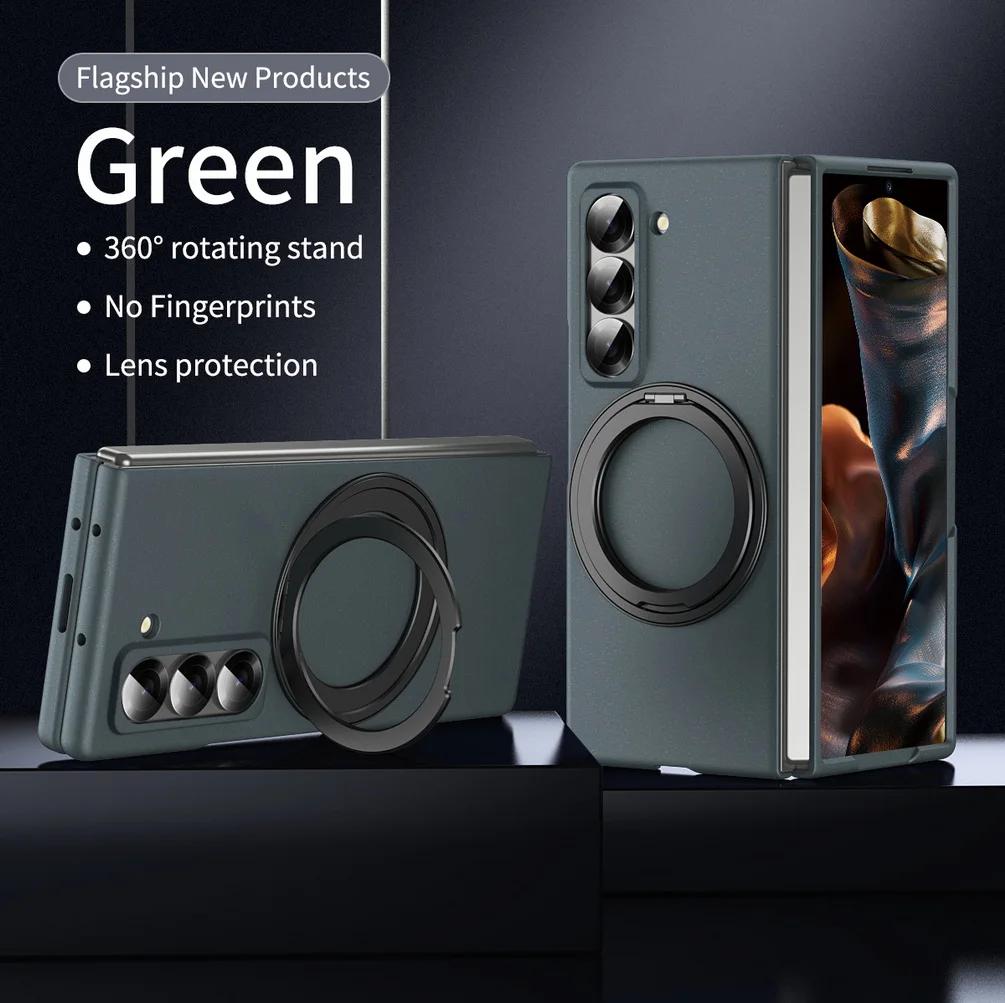 Rotatable Magnetic Ring Holder Protective Case for Samsung Z Fold 7 Fold7 6 Cover Built-in Glass Screen Protector Funda