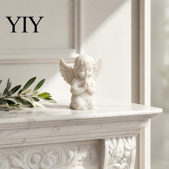 Bedside Angel Decoration 3D Printed Kneeling Figurine, Praying Cherub Desktop Statue, Wings Figurine Sculpture for Home Office Indoor Outdoor