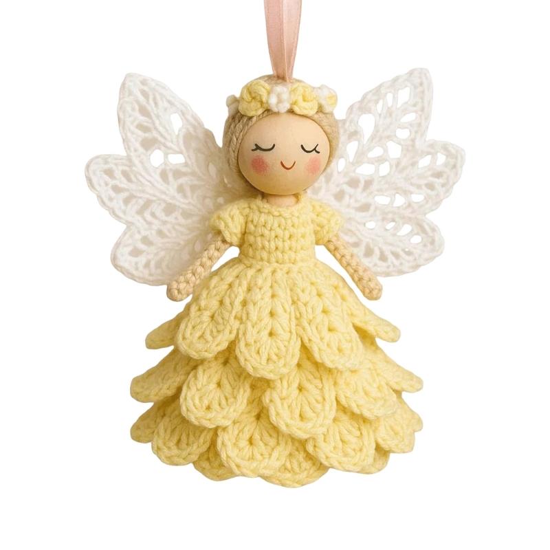 Crochet Christmas Angel Ornament Set For Beginner Adult Handmade Craft With Step-by-Step Tutorial Instruction Hook Yarn
