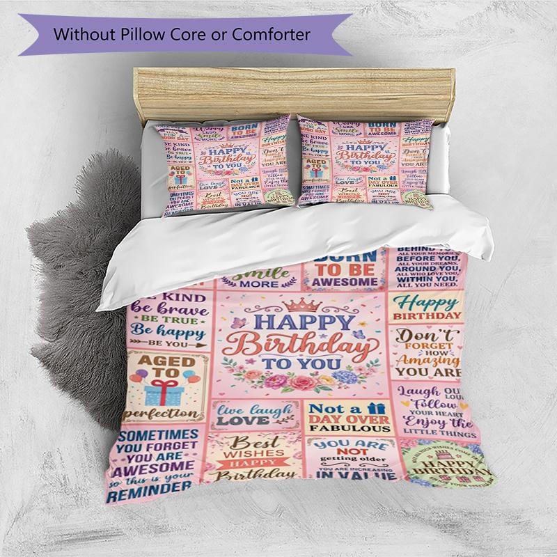 Happy Birthday Wishes 3‑Piece Bedding Set,Soft Duvet Cover with 22 Pillowcases,Multi‑Scene Home Dorm Use,Ideal Gift for Birthday & Holiday