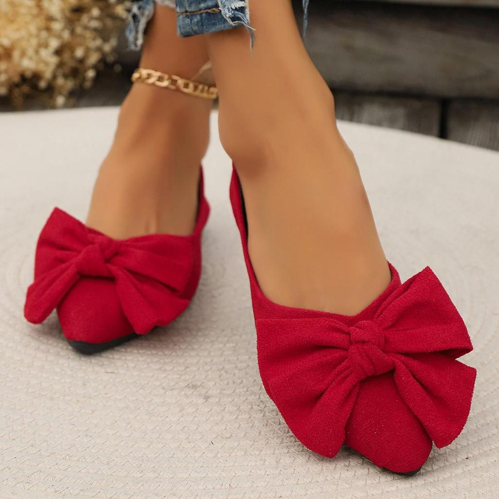 2024 Autumn Women's Plus Size Bow Pointed Toe Loafers - Flat European & American Casual Shoes