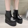 Inside Heightened Wedge Heel Booties Fall/Winter New Round Toe Spliced Side Zipper Platform Non-Slip Single Shoes