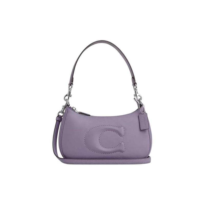 Coach Teri 24 Сумка через плечо женская средняя, с гладкой кожей, на молнии сверху, цвет серебристый со светло-фиолетовым