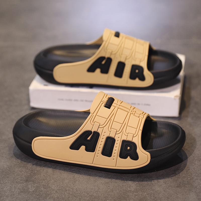 Модные мужские тапочки Летние модные пляжные тапочки на толстой подошве Нескользящие мягкие сандалии для ванной Простые красивые тапочки с буквами