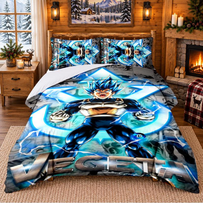 Vegeta Pattern Bedding 3Pcs Set Bed Sheet And Pillowcases For Indoor Bedroom