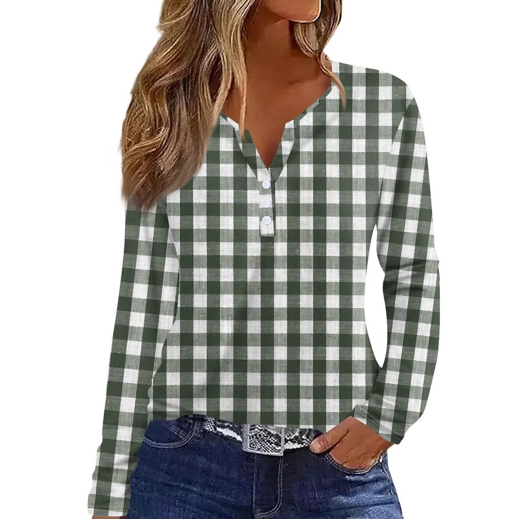 Women's T Shirt Tee Button Long Sleeve Daily Weekend Fashion Basic V- Neck Regular Top