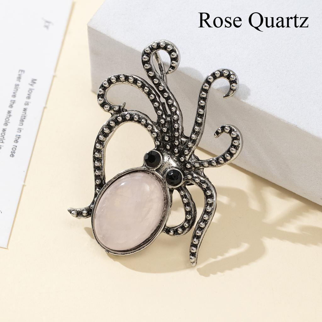 1 шт. Летние броши в виде осьминога из натурального камня в стиле океана, хрустальная брошь с аметистом, агатом, нефритом и драгоценным камнем для унисекс-ювелирных изделий на день рождения в подарок