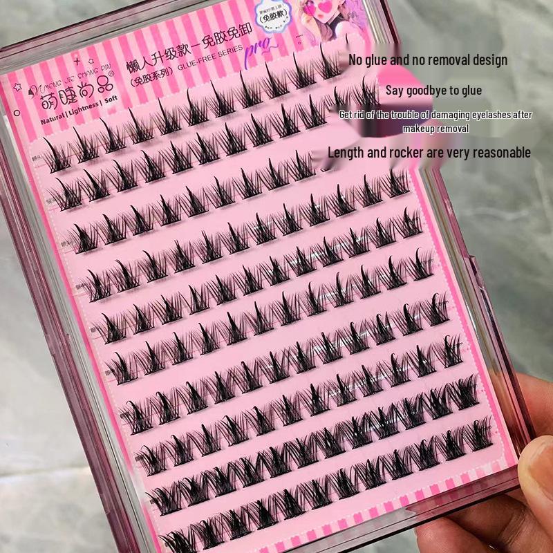 Mengjie Self-Adhesive No-Glue Large Capacity False Eyelashes for Beginners - Natural Single Cluster Comic Style