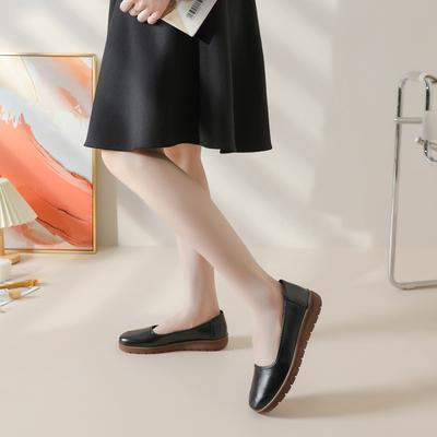 Одиночная обувь рабочая обувь женская плоская нескользящая летняя обувь для среднего возраста черная с круглым носком обувь для работы в отеле женская кожаная обувь