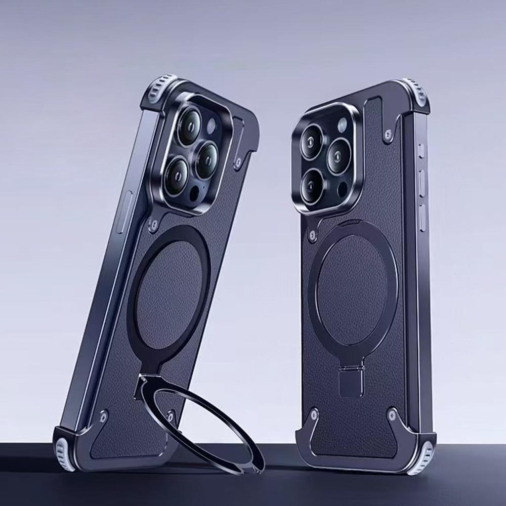 360°Rotating Magnetic Stand Frameless Phone Case For iPhone 17 16 15 14 13 Pro Max For Magsafe Wireless Charge Shockproof Bumper Cover