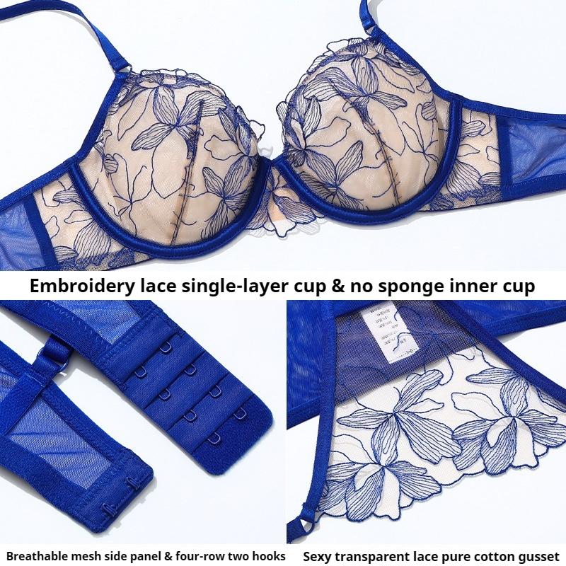 French Sexy Lace Underwear Set Small Chest Not Empty Cup Underwear Gathered Anti-sagging Bra Ultra-thin Skin-friendly Panties