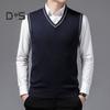 Осень-зима мужской свитер с V-образным вырезом, трикотажный однотонный эластичный трикотажный свитер без рукавов средней длины, формальный деловой стиль, свитер
