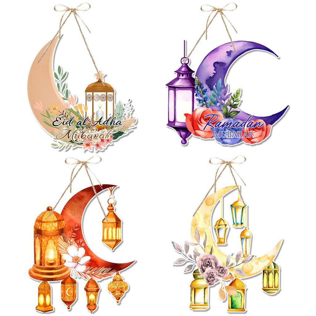 Eid Mubarak Moon Hanging Decorations Elegant Ramadan Paper Door Hanging Sign Display Accessory For Holiday Atmosphere