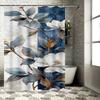 Elegant White Flowers and Blue Leaves Waterproof Shower Curtain Heat Resistant Machine Washable Non-Transparent 180x180cm