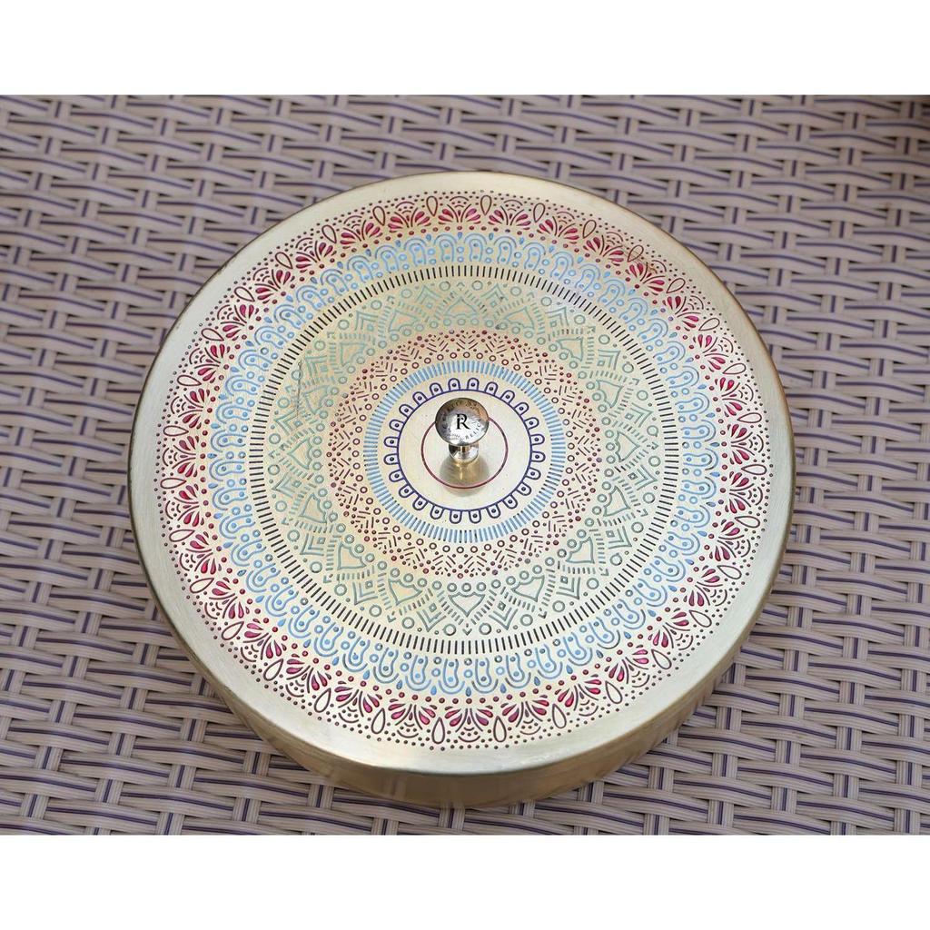 Pure Brass Spice Box | 8 INCH Round | BIDRI Work | Box Includes 7 Containers and 1 Spoon