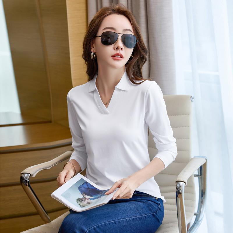 Женская рубашка 3XL, новая футболка с длинными рукавами, облегающий женский топ на весну и осень, однотонная повседневная рубашка с лацканами