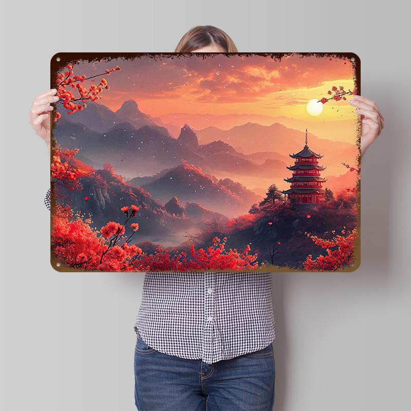 Japan Landscape Printed Poster Customized Wall Art Retro Vintage Metal Tin Signs for Bedroom Decoration Room Accessories House