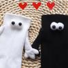 1 Pair Couple Socks Ins Fashion Funny Creative Magnetic Attraction Hands Black White Cartoon Eyes Couples Socks Hand In Hand