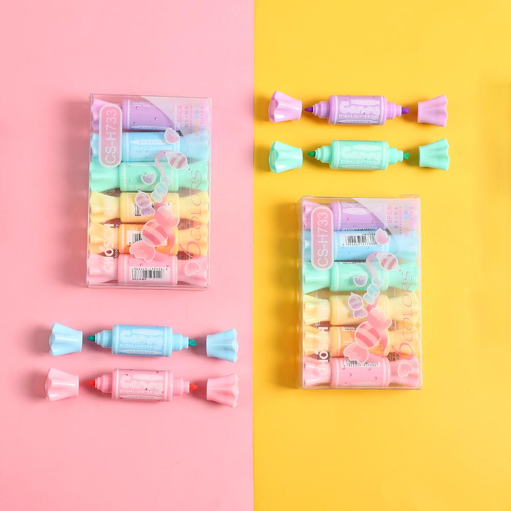 6 шт. мини-конфеты в форме цвета, маркер-маркер, двухсторонний жирный тонкий флуоресцентный лайнер для рисования