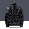 Мужская блестящая куртка с капюшоном: Зимнее теплое, толстое хлопковое пальто, доступны большие размеры
