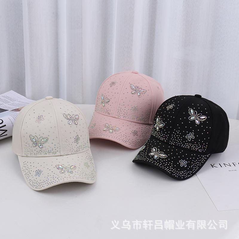 Spring and summer fashion new hot diamond butterfly baseball cap children trendy sun protection visor rhinestone cap