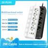 Smart Power Strip EU Plug AC Outlet Multiprise 2M Extension Cord Electrical Socket Network Filter Type C PD Fast Charging