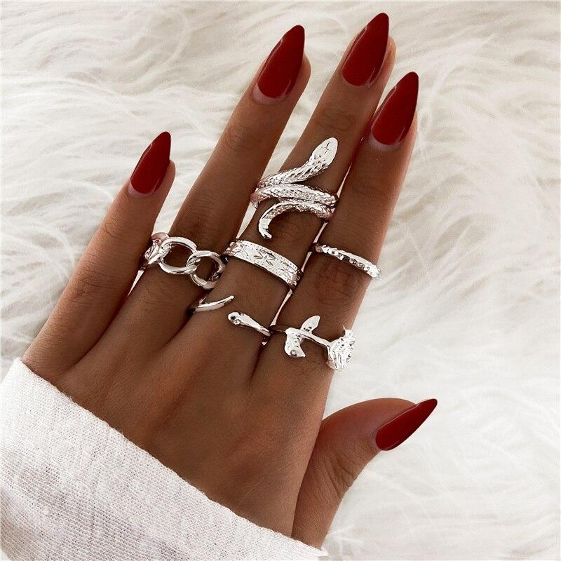 Chunky Punk Silver Color Skull Crown Finger Rings Set for Women Girl Female Vintage Star Sun Moon Knuckle Ring Jewelry New
