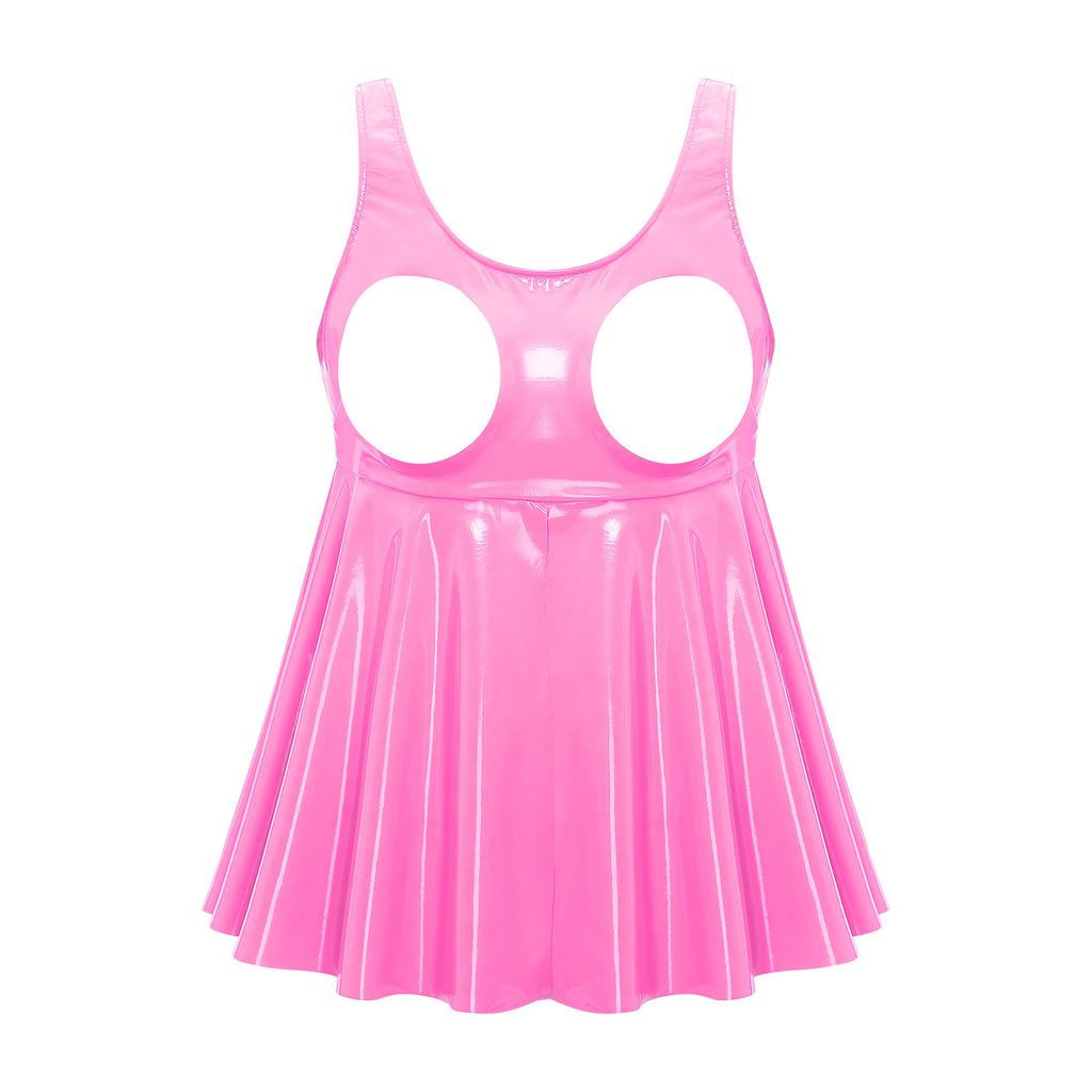 Женский латексный топ с эффектом мокрой кожи, без рукавов, с вырезами спереди, разрезом, оборками, клубная одежда, ночная одежда, рейв-наряд