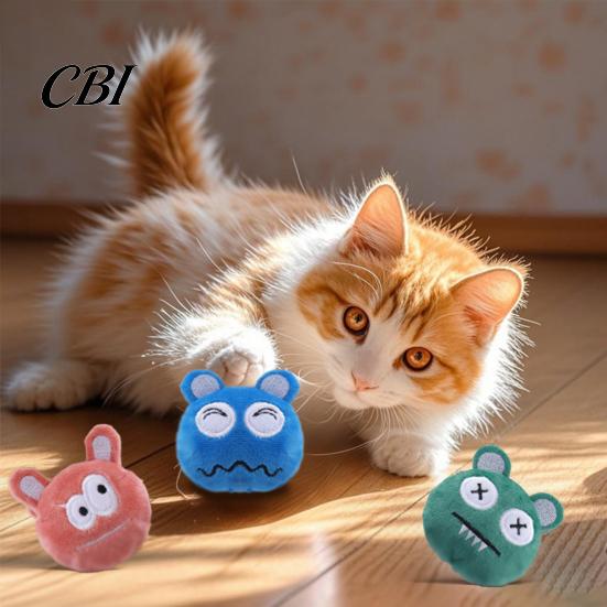Soft Short Plush Cat Toy Ball Toy, Catnip Chew Cute Embroidered Face, Fun Play Accessory Stuffed Kitten Teething for Indoor Cats Biting Patting