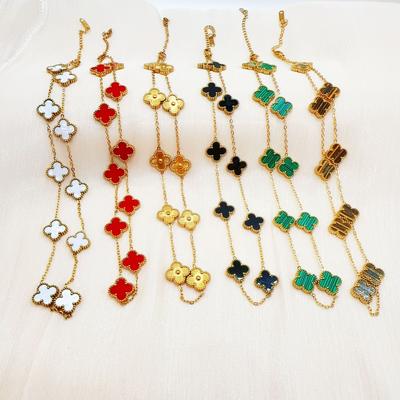 Двустороннее ожерелье из титановой стали с десятью цветами и четырьмя листами клевера для женщин, не теряющих цветового темперамента, цепочка на ключицу, ювелирные изделия