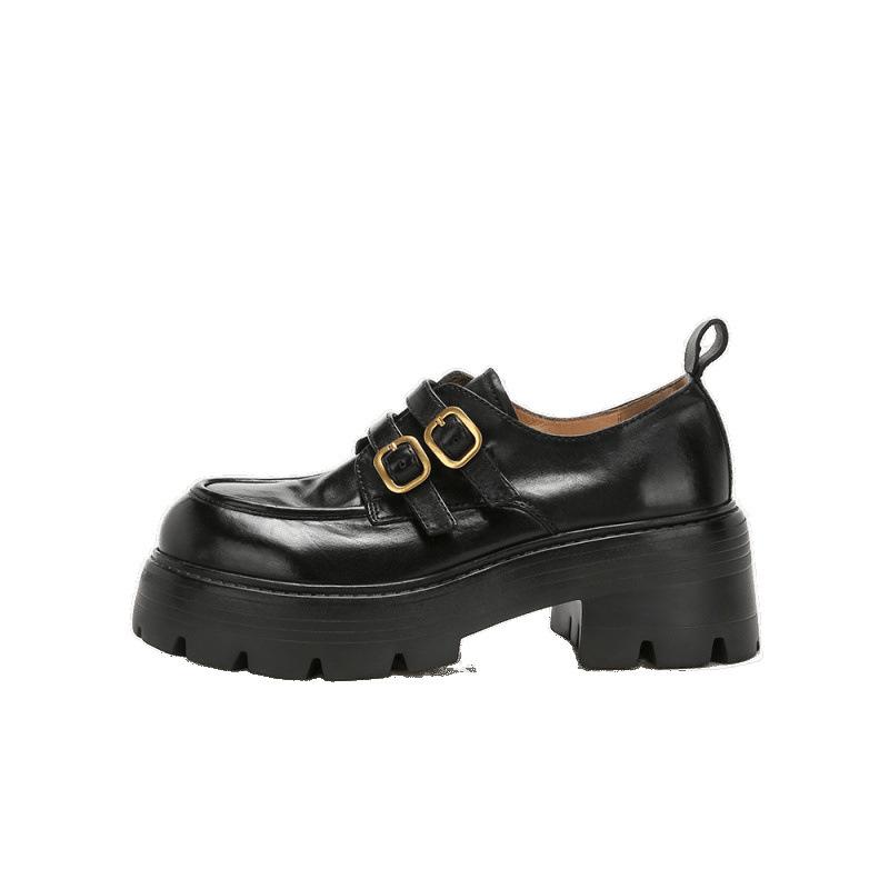 Внутреннее увеличение высоты на 6 см вымытая лошадиная кожа маленькая золотая пряжка толстый каблук толстая подошва лоферы одинарная обувь коричневые маленькие кожаные туфли женские