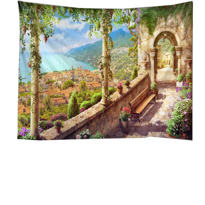 Tapestry Wall Hanging Beautiful Sea Beach Landscape Art Bedroom Window Decoration Background