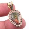 Natural Unakite Gemstone 925 Solid Sterling Silver Two Tone Pendant 1.25'' C2y10