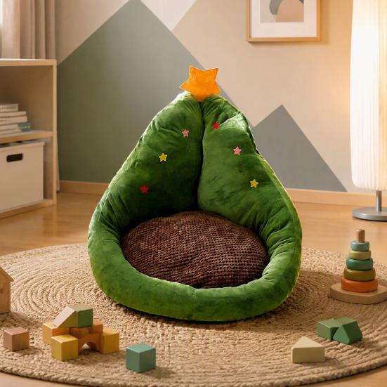 Festive Home Decor for Living Room Christmas Tree Shaped Seat Cushion with Backrest, Soft Crystal Velvet Throw Cute Animal Shape Pillow, Decorative