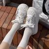 Soft Leather Shell Head Board Shoes Women's 2025 Summer Hollow Mesh Muffin Thick Sole Showing Feet Small Casual Sports White Shoes