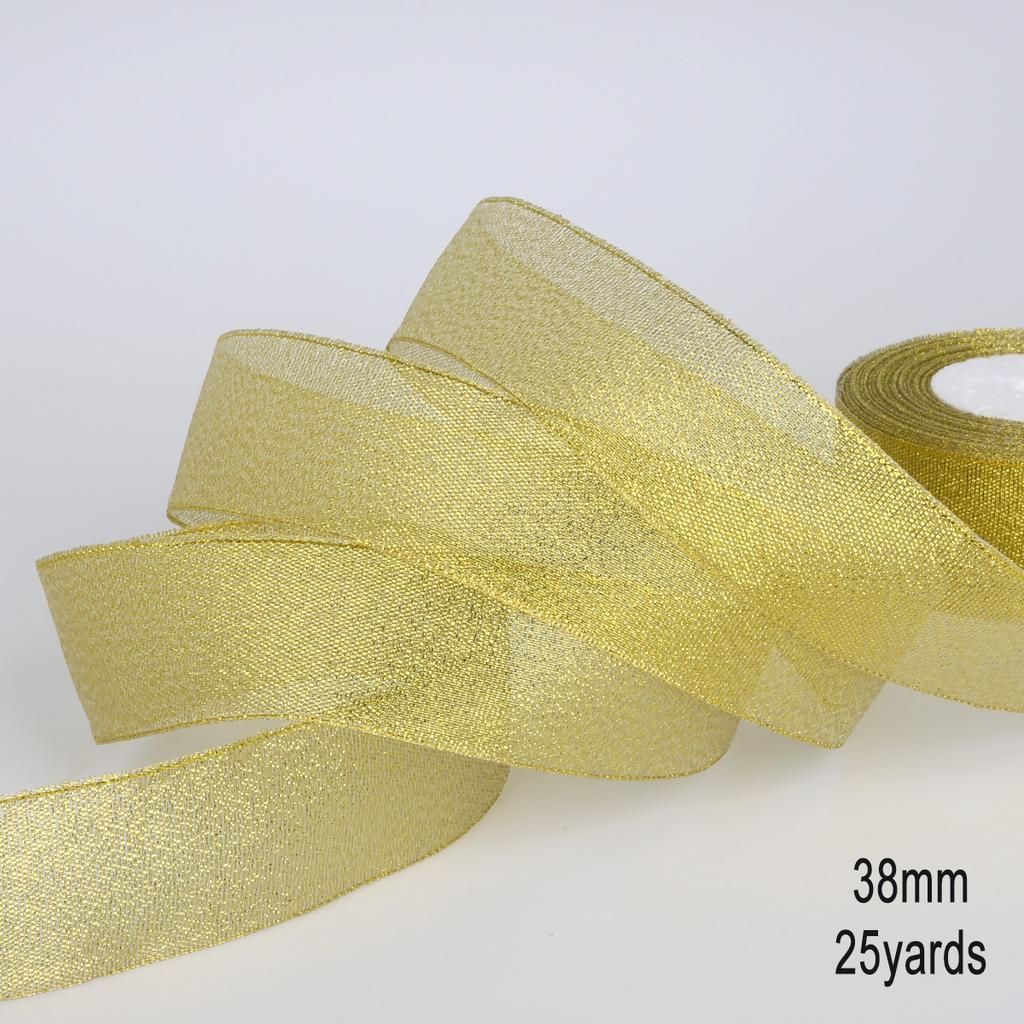 1Pcs Gold/Silver Silk Satin Organza Glitter Ribbon 7-38mm Onions Belt for Wedding Cake Gift Package