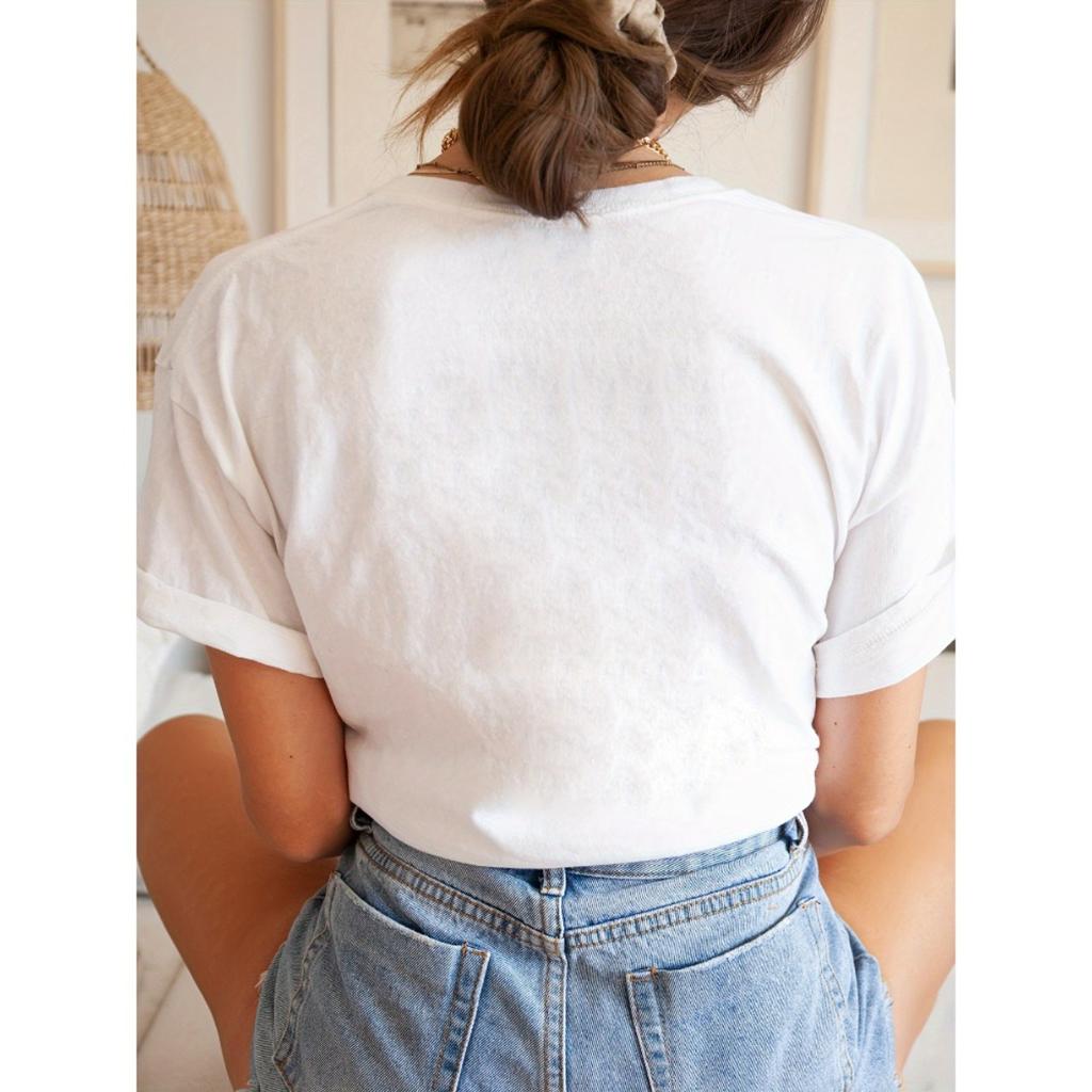 Butterfly Fashion Letter Print T-Shirt, Short Sleeve Crew Neck Casual Top for Summer & Spring, Women's Clothing