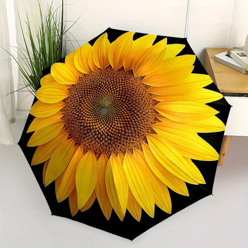 Golden Sunflower Design Wall Clock, Brighten Your Space with Style Umbrella, Cute Umbrella with Cute Design, Portable 3-Fold Compact Umbrella for Men
