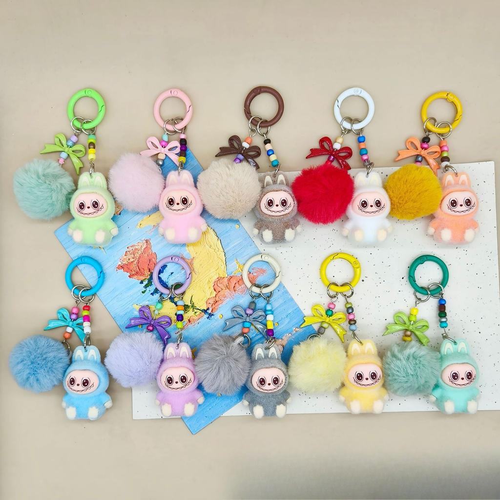 Three-dimensional Flocking Keychain Pendant Cute Bag Accessories Doll Cartoon Ornament