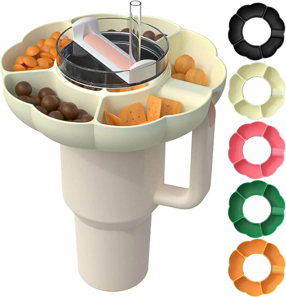 40Oz Snack Ring for Stanley Cup with Handle, Snack Container for Stanley Tumbler 40 Oz, 4 Compartment Reusable Snack Platters