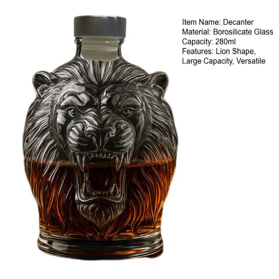Графин для виски 280 мл с герметичной пробкой, дизайн льва, стеклянный графин большой емкости, графин для красного вина